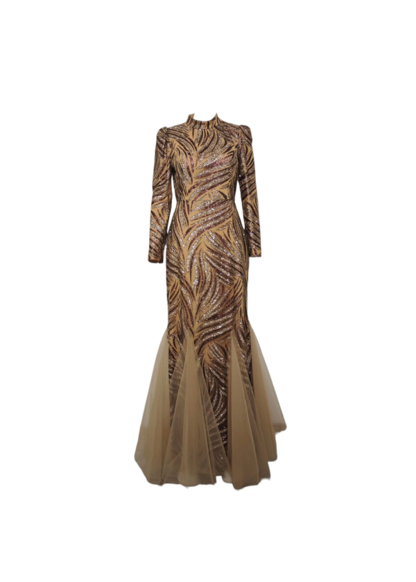 Kahverengi İşlemeli Abiye